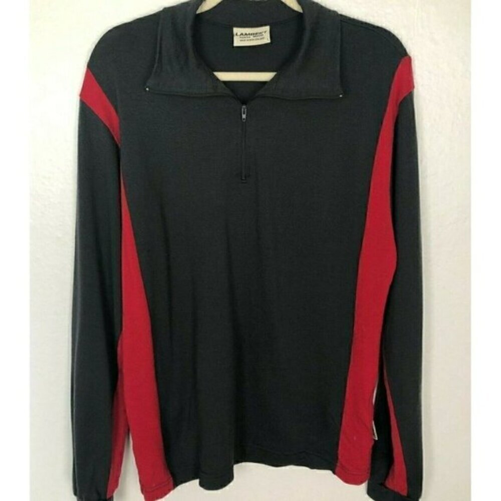 LAMBERT 100% Merino Red & Black New Zealand Wool 1/4 Zip Sweater Men's size L